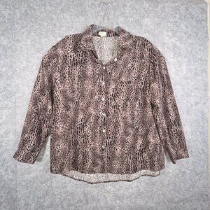 Pol Women's Blouse Button Up Long Sleeve Leopard Print Size S Office Relaxed Fit
